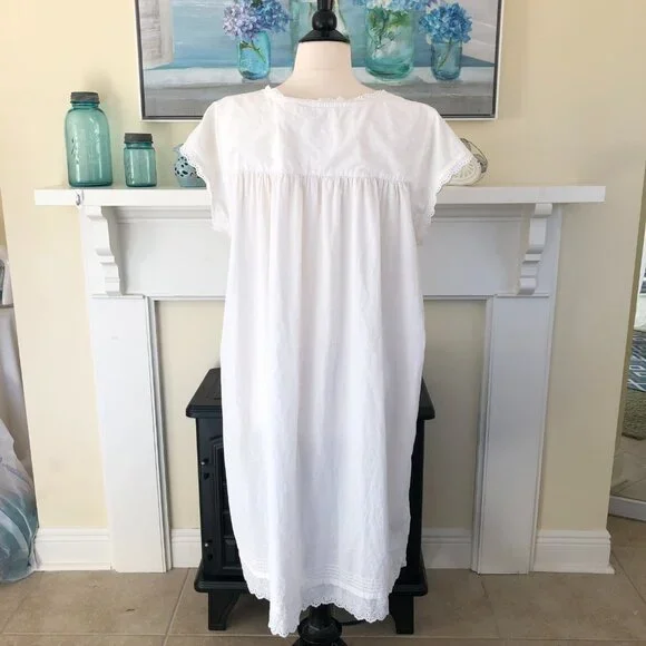 Eileen West White Cotton Midi Nightgown Size 1X Cap Sleeve Pintuck - Picture 4 of 6